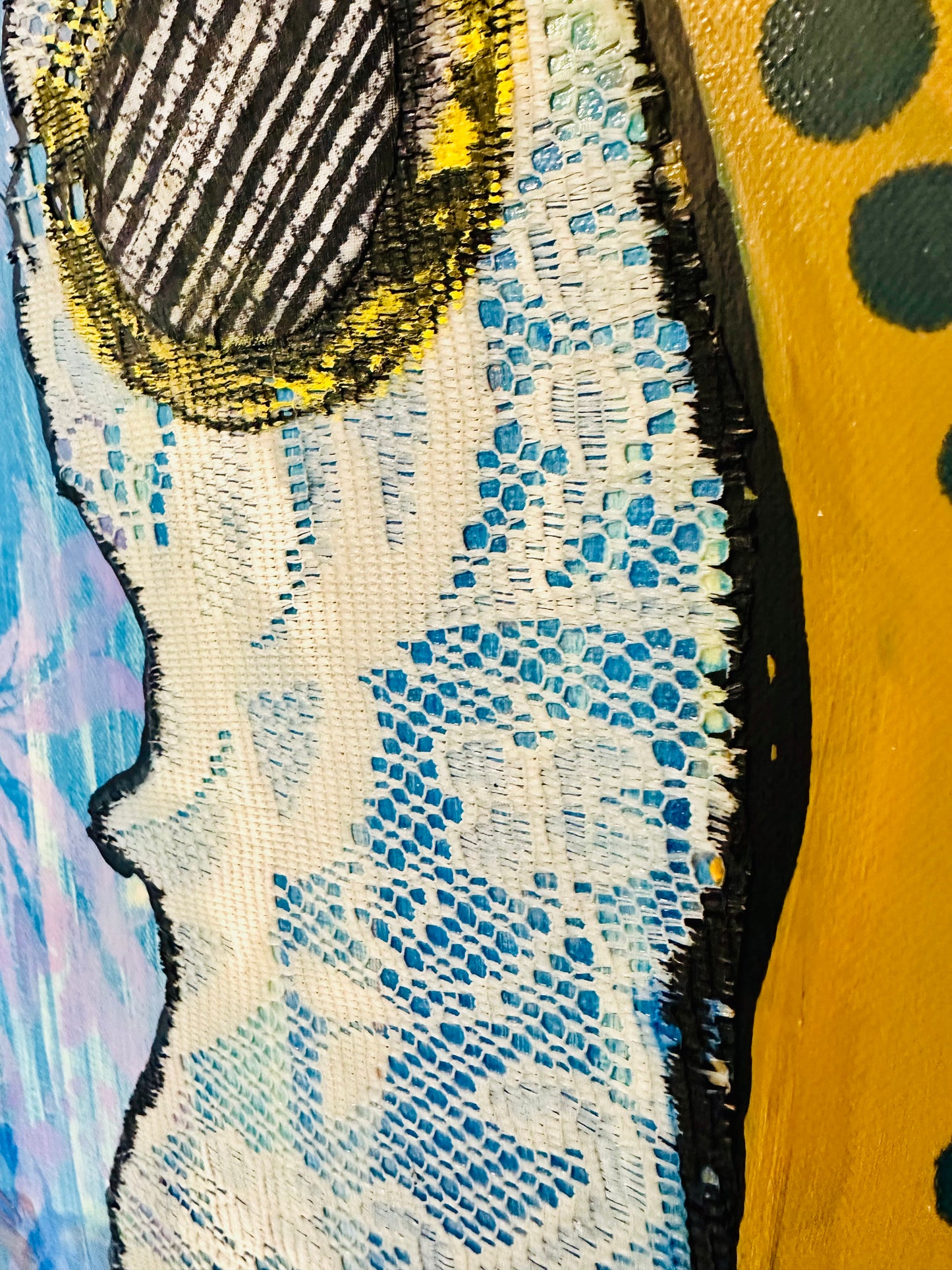 Original, signed painting-24x48”- black edge canvas: Abstract portrait w/ mixed media -“copper nimbus”