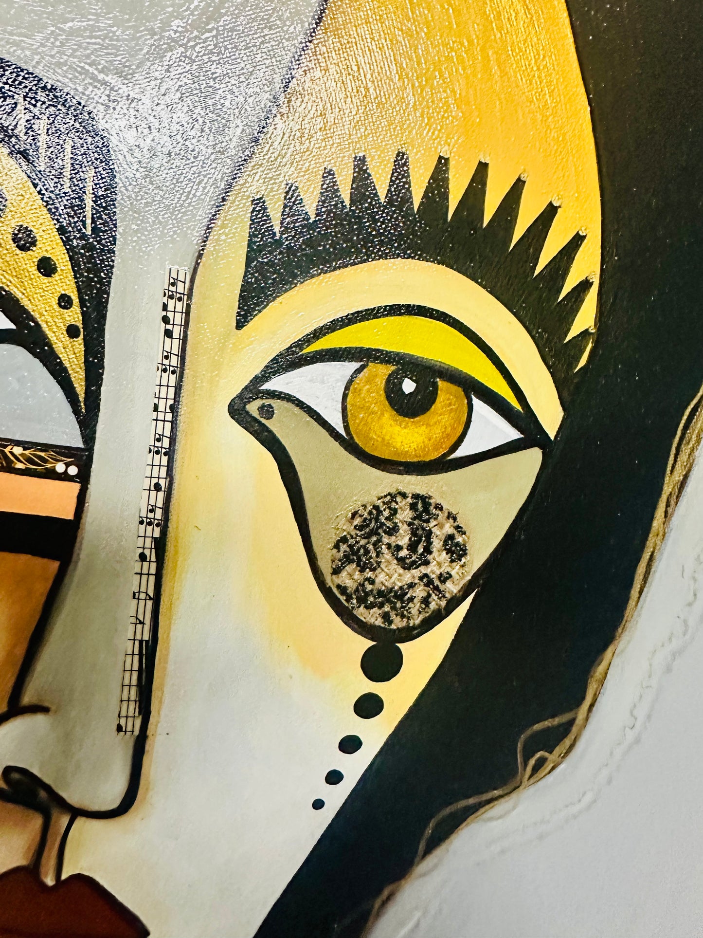 Original painting on canvas - ornate vintage frame-28.5x32.5 Abstract Portrait-w/ mixed media collage.