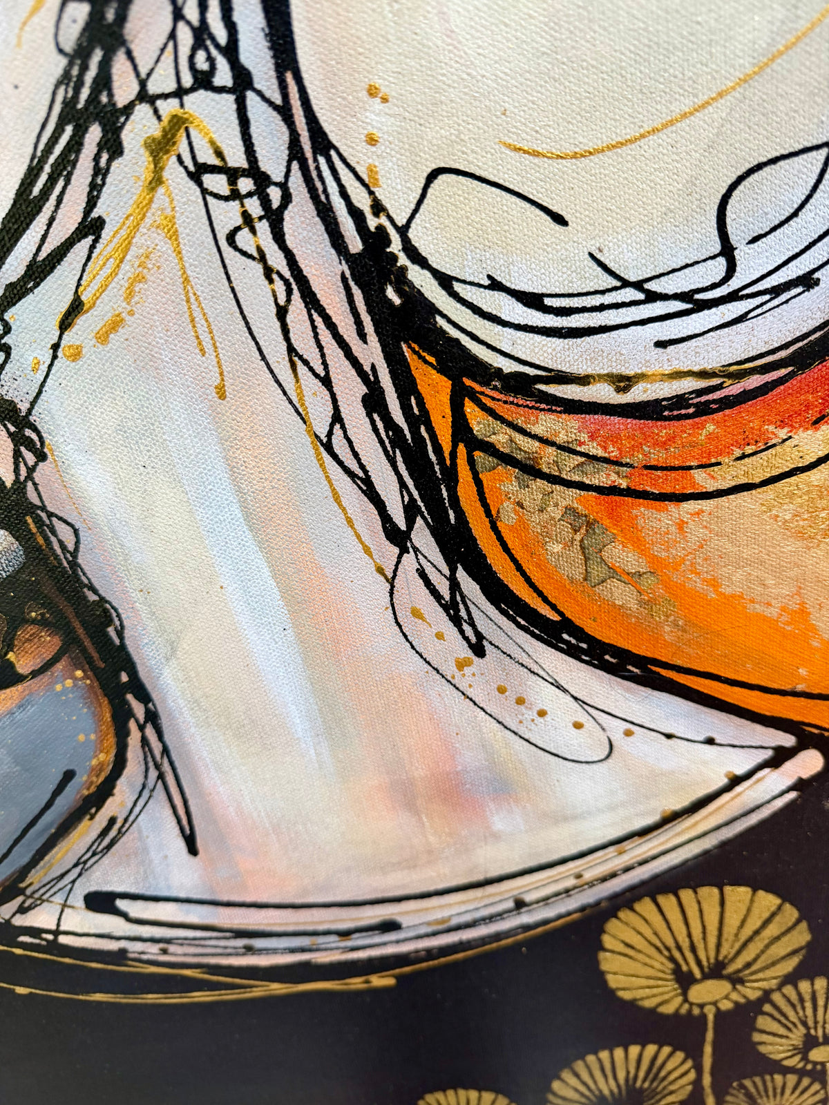 36x48 Original signed painting-wide gallery edge canvas Abstract portrait, acrylic w/mixed media & decorated edge