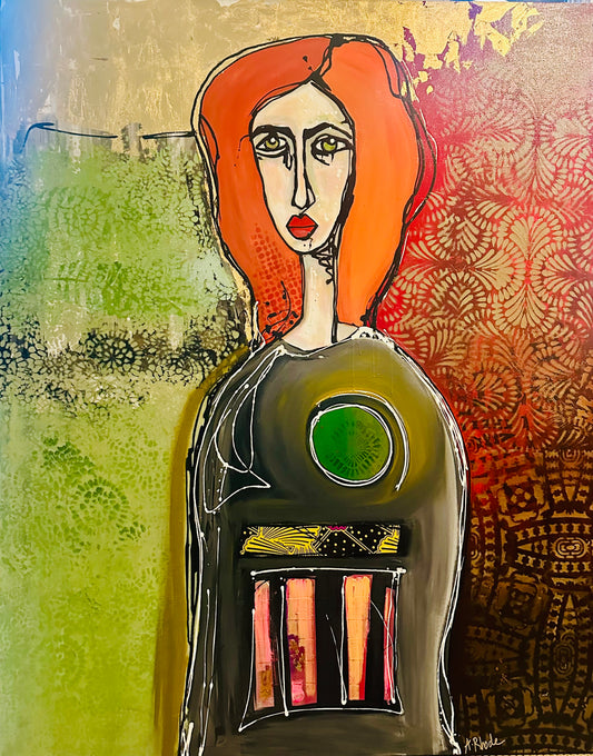 48x60” Original signed painting-wide gallery edge canvas Abstract contour portrait w/ mixed media