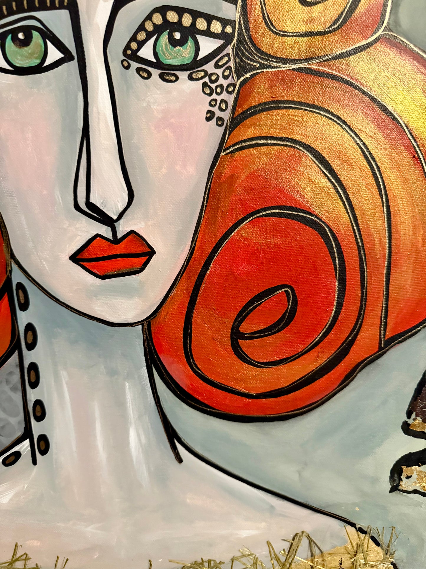 Original, signed painting-24x30” painted edge canvas: Abstract portrait w/ mixed media