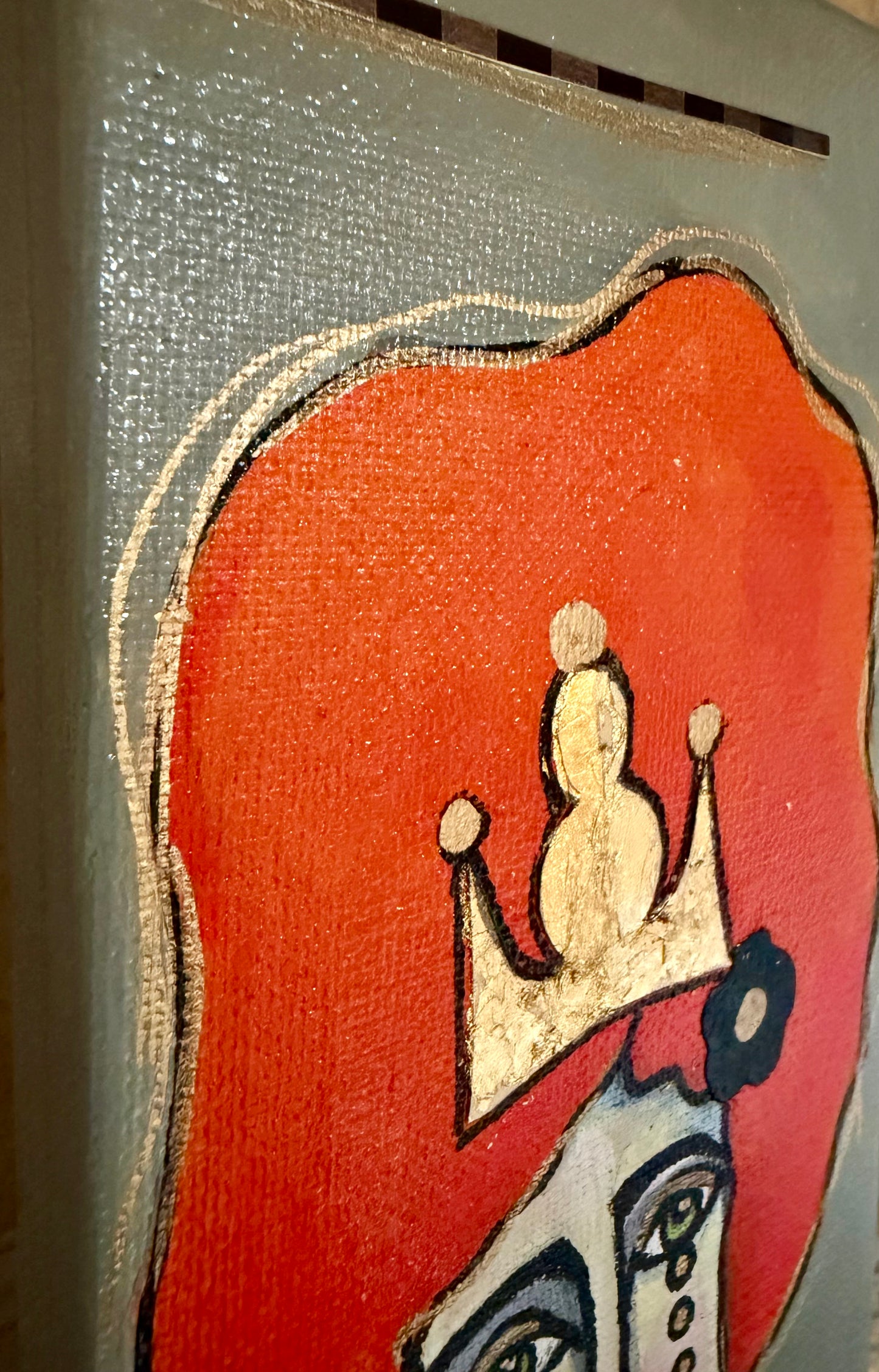 Original, signed mini /slender painting on canvas  Abstract portrait w/mixed media 4x12”