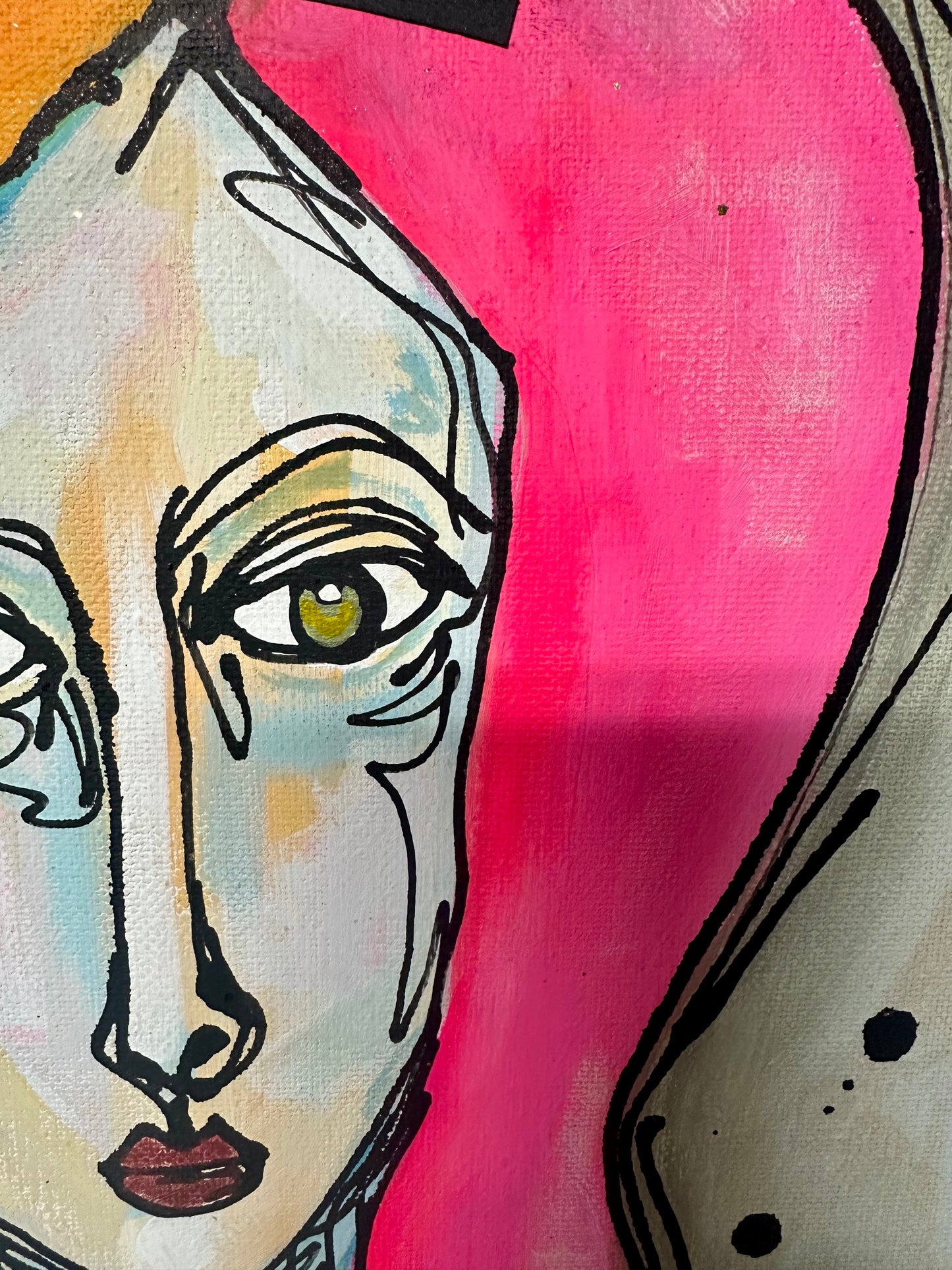 Original, signed painting-24x36” painted edge canvas: Abstract portrait w/ mixed media