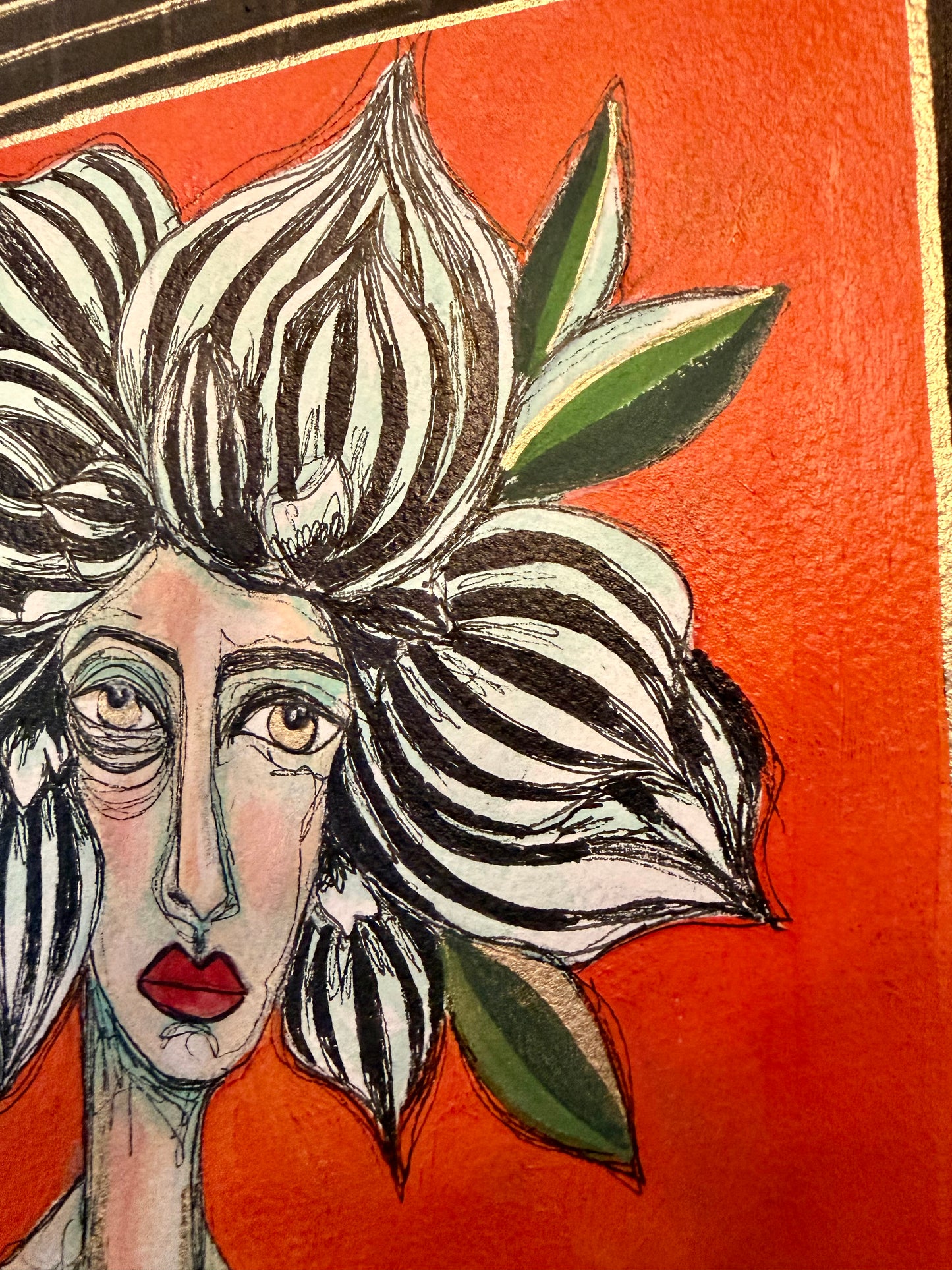 9x12”Original, signed painting on heavyweight archival paper. Abstract portrait-acrylic & ink, unframed.