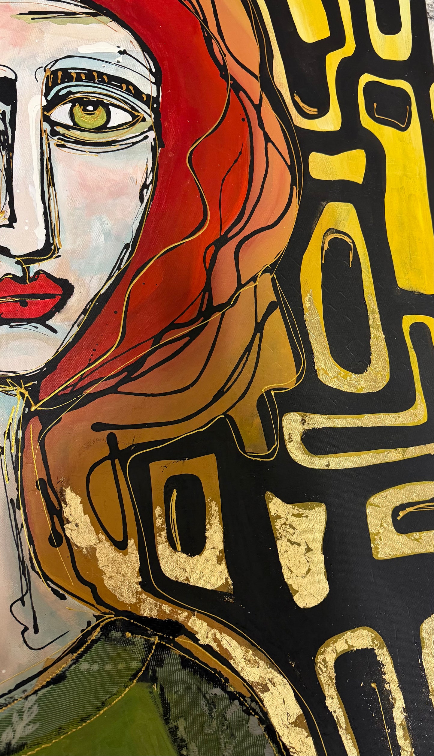 Original, signed painting-36x48” painted edge canvas: Abstract portrait with mixed media