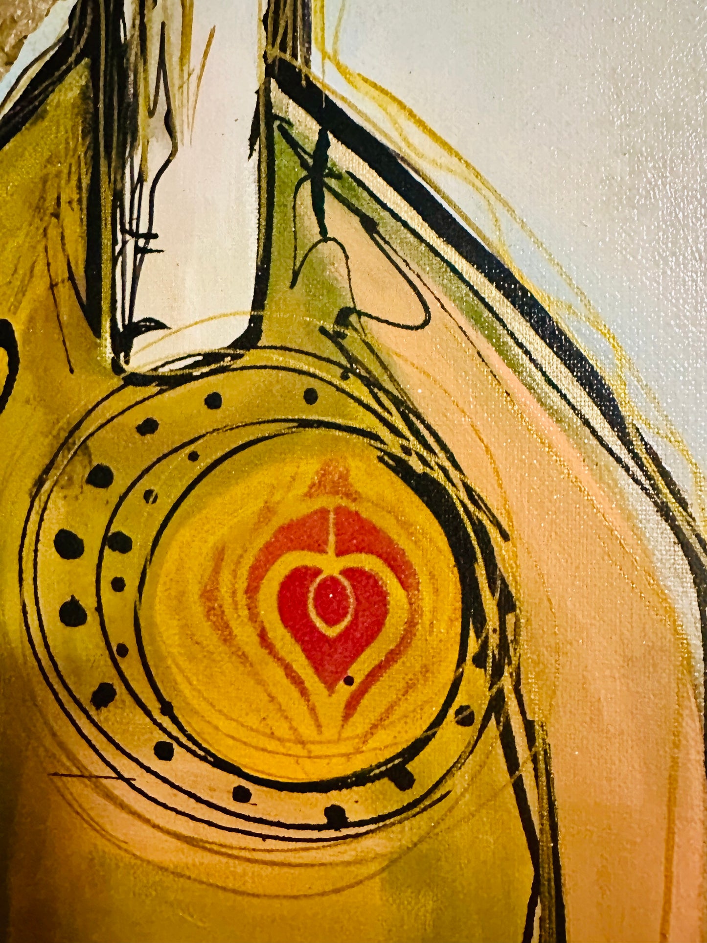 Original, signed painting-24x48”- black edge canvas: Abstract portrait w/ mixed media - ‘Black Crown’