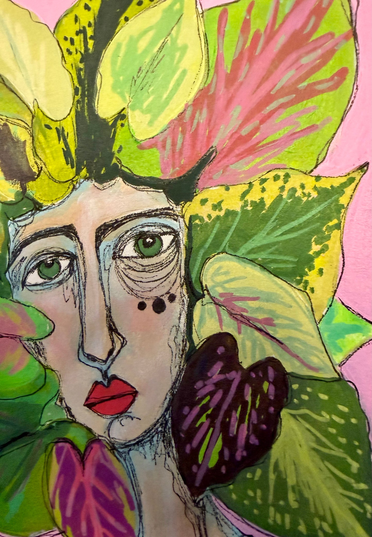 9x12”Original, signed painting on heavyweight archival paper. Abstract portrait-acrylic & ink, unframed.