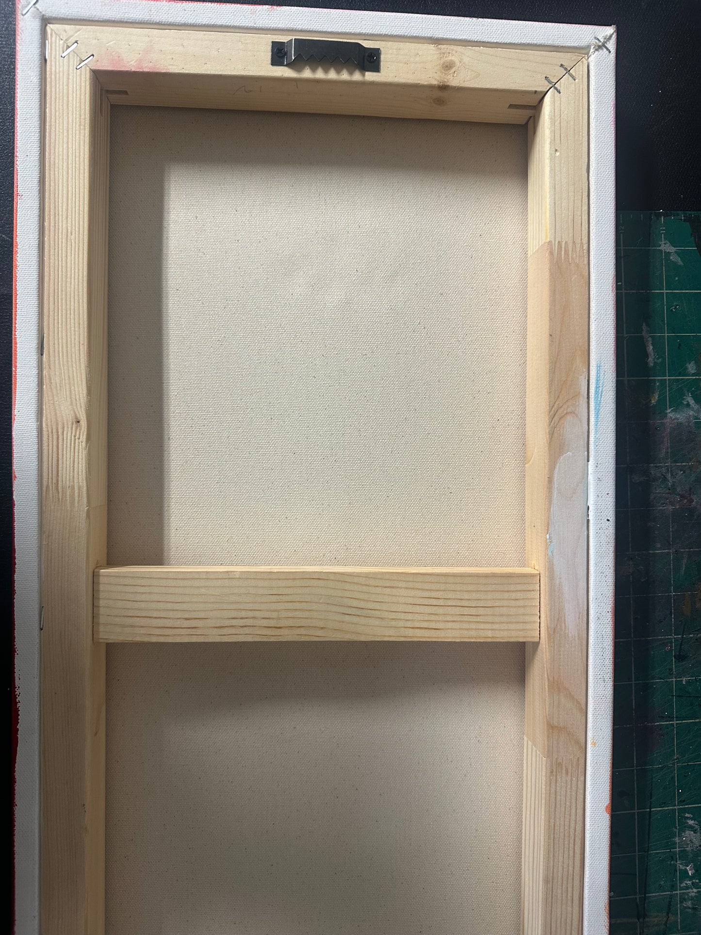 Original, signed painting-12x24” wide collage edge canvas: Abstract portrait w/ mixed media