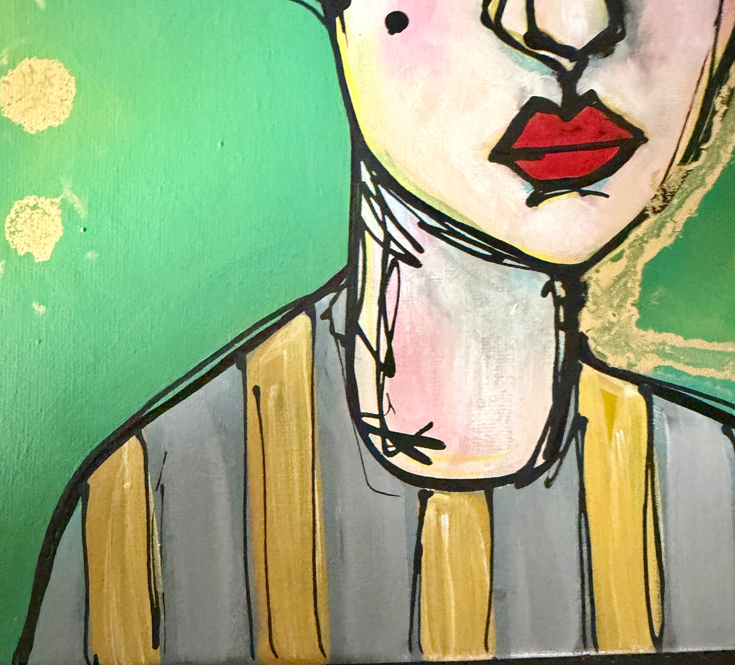 Original, signed painting on canvas  Abstract portrait w/mixed media - square 12x12”