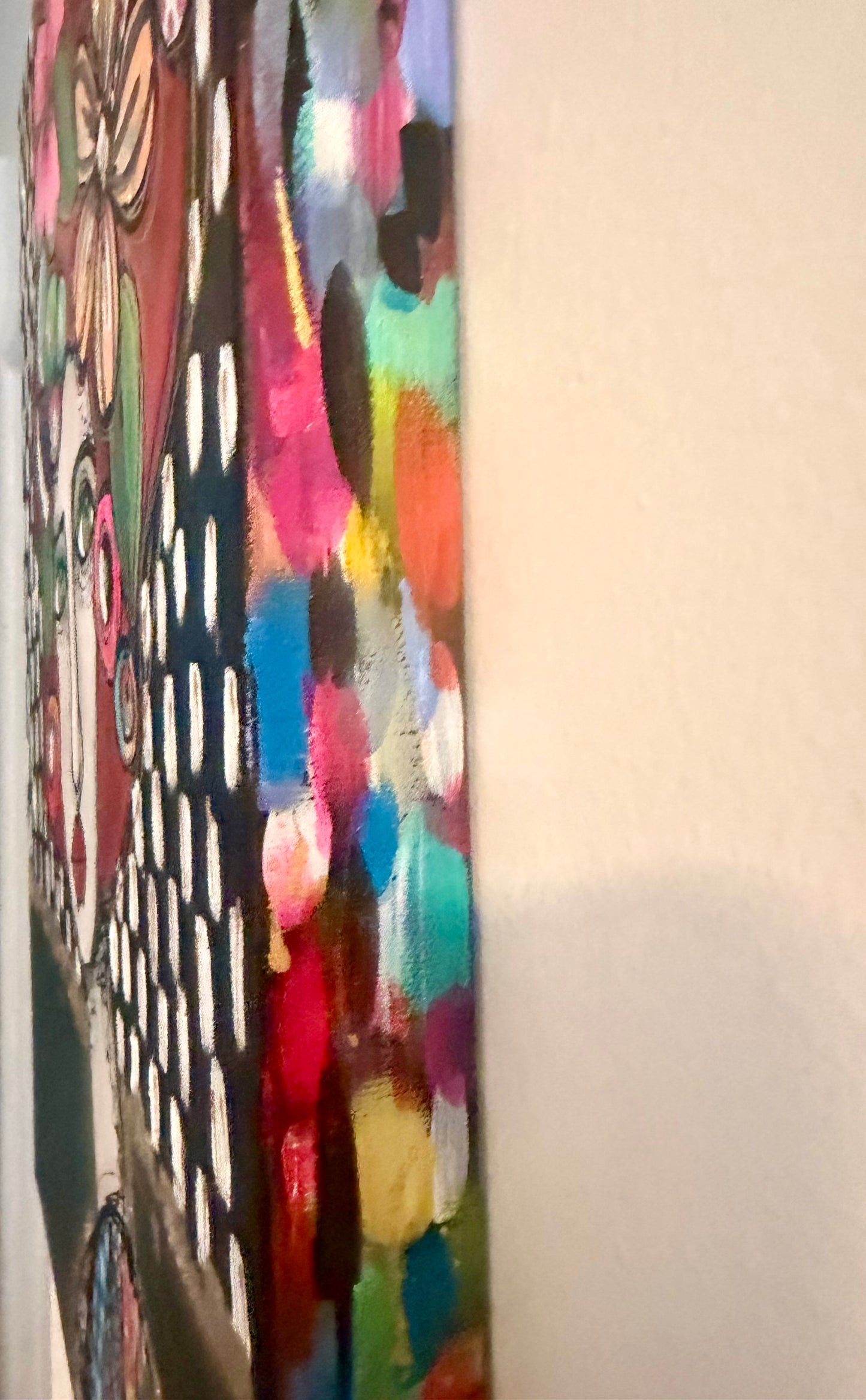 Original, signed painting-18x24”painted, wide edge canvas: Abstract portrait with flowers/mixed media.