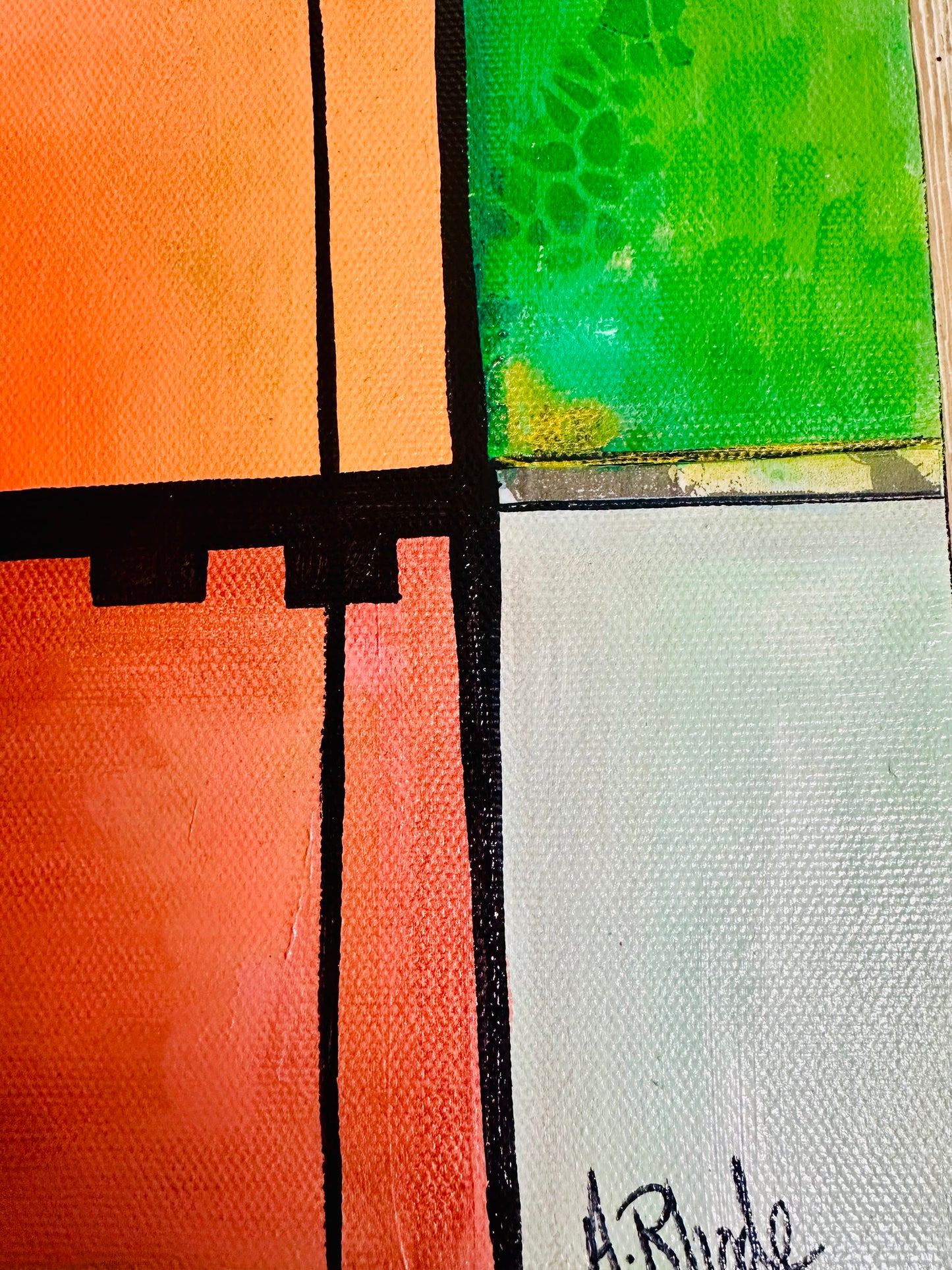 Original, signed painting-10x20” wide collage edge canvas: Abstract portrait w/ mixed media