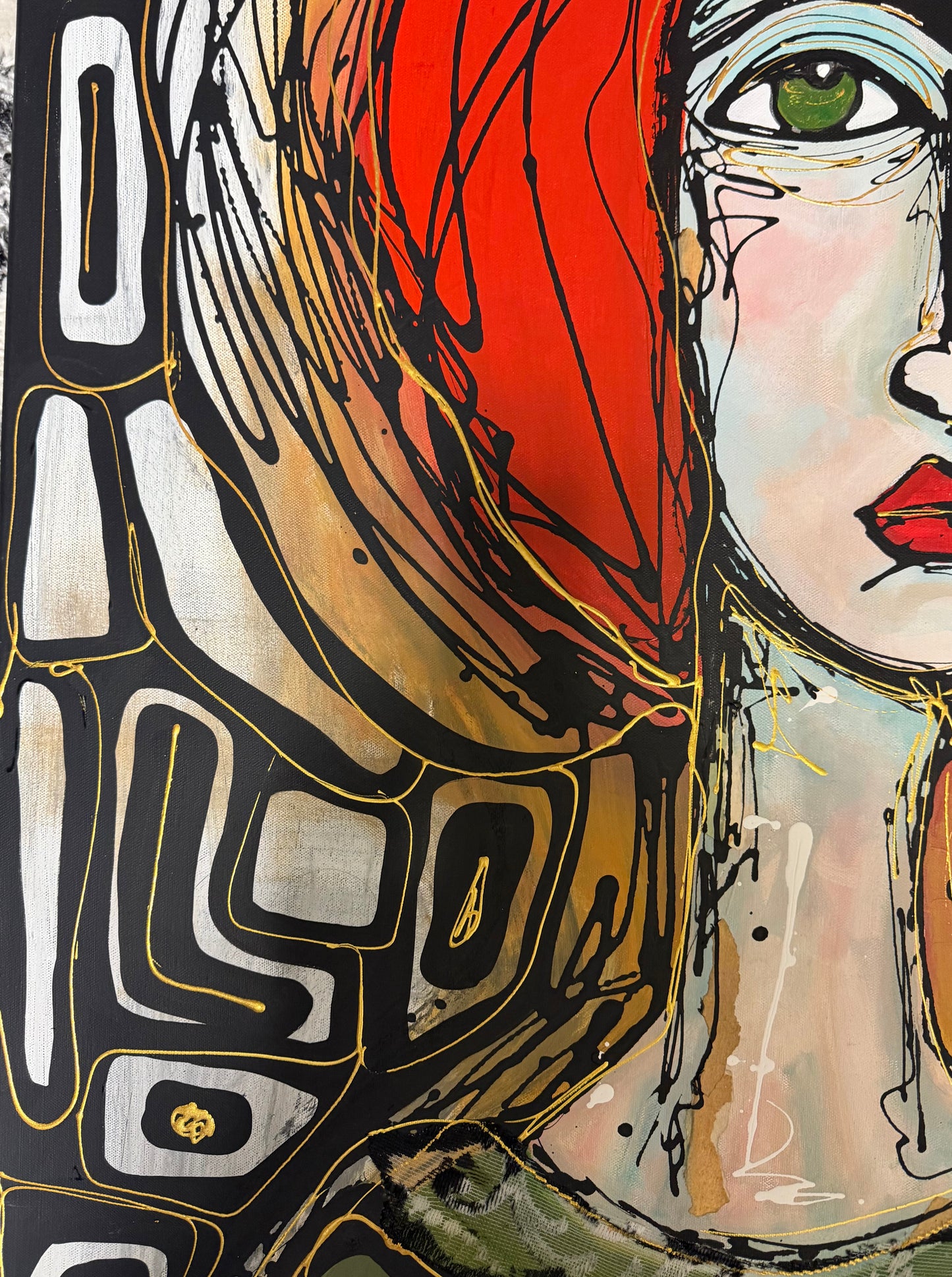 Original, signed painting-36x48” painted edge canvas: Abstract portrait with mixed media