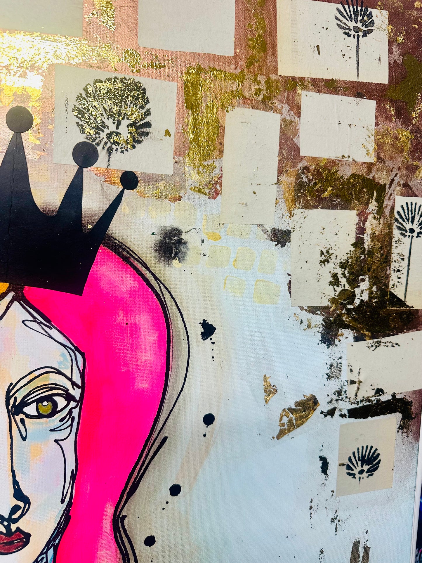 Original, signed painting-24x36” painted edge canvas: Abstract portrait w/ mixed media