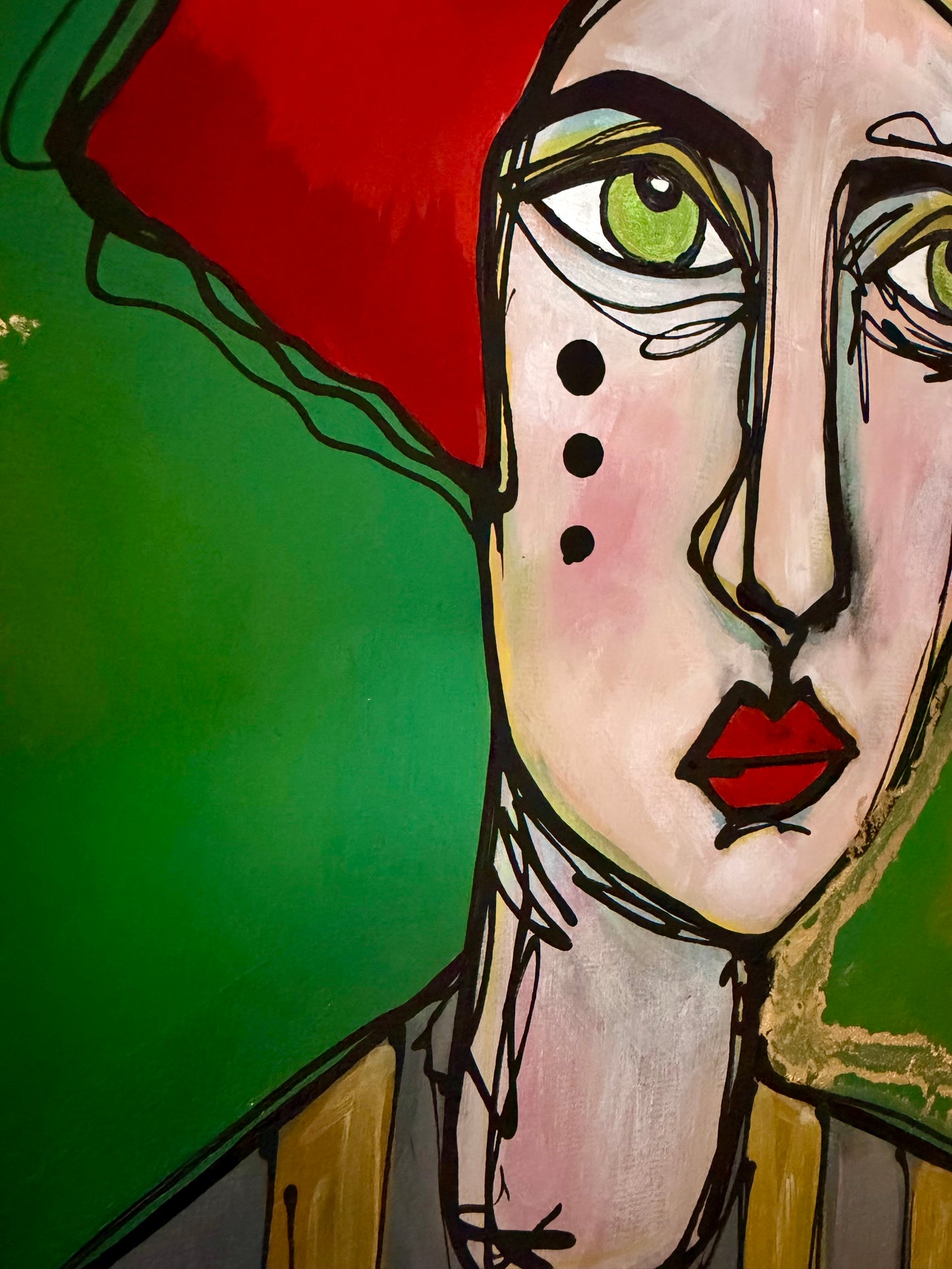 Original, signed painting on canvas  Abstract portrait w/mixed media - square 12x12”