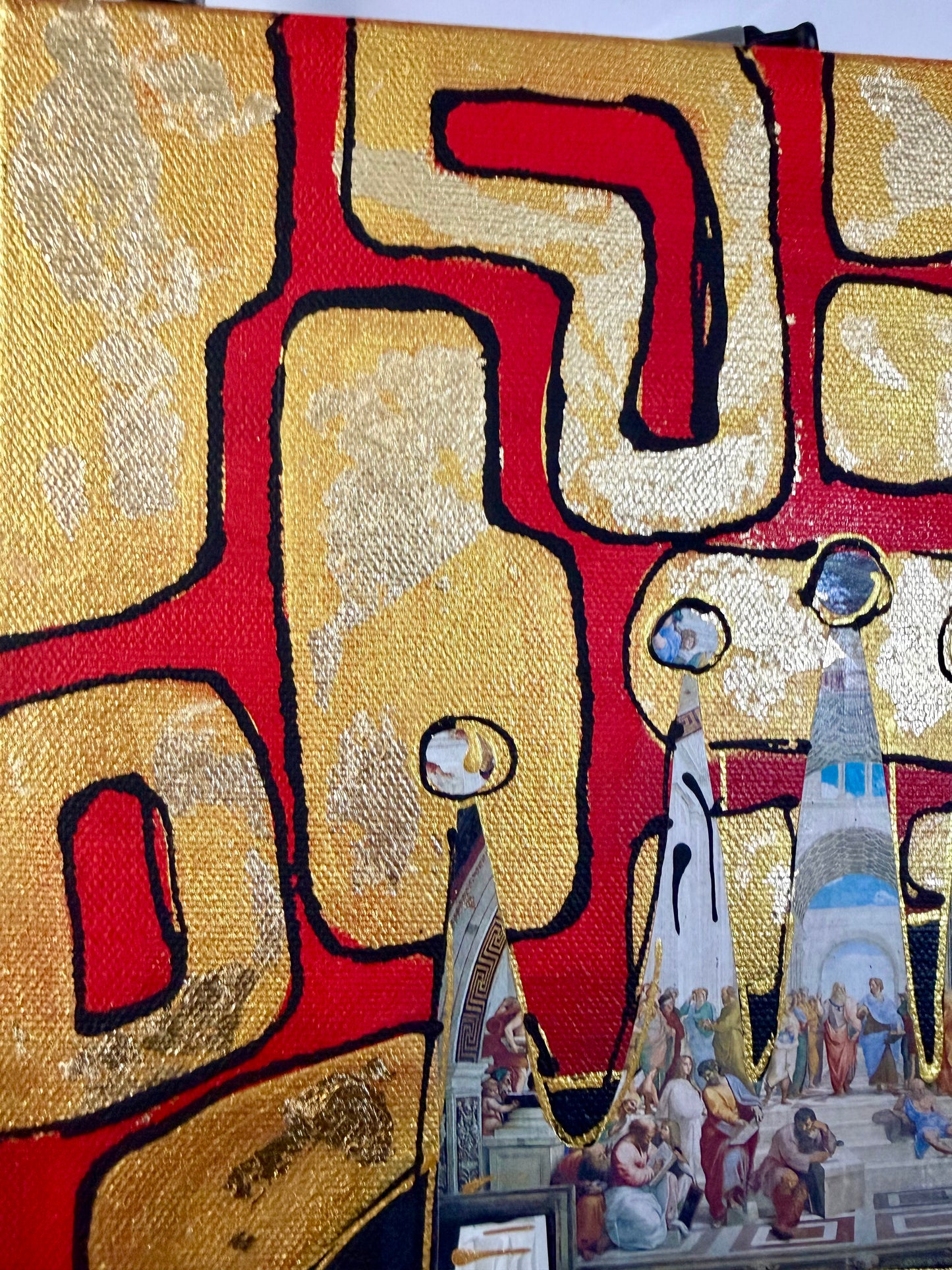 Original, signed painting-12x24” painted edge canvas: Abstract portrait w/ mixed media crown
