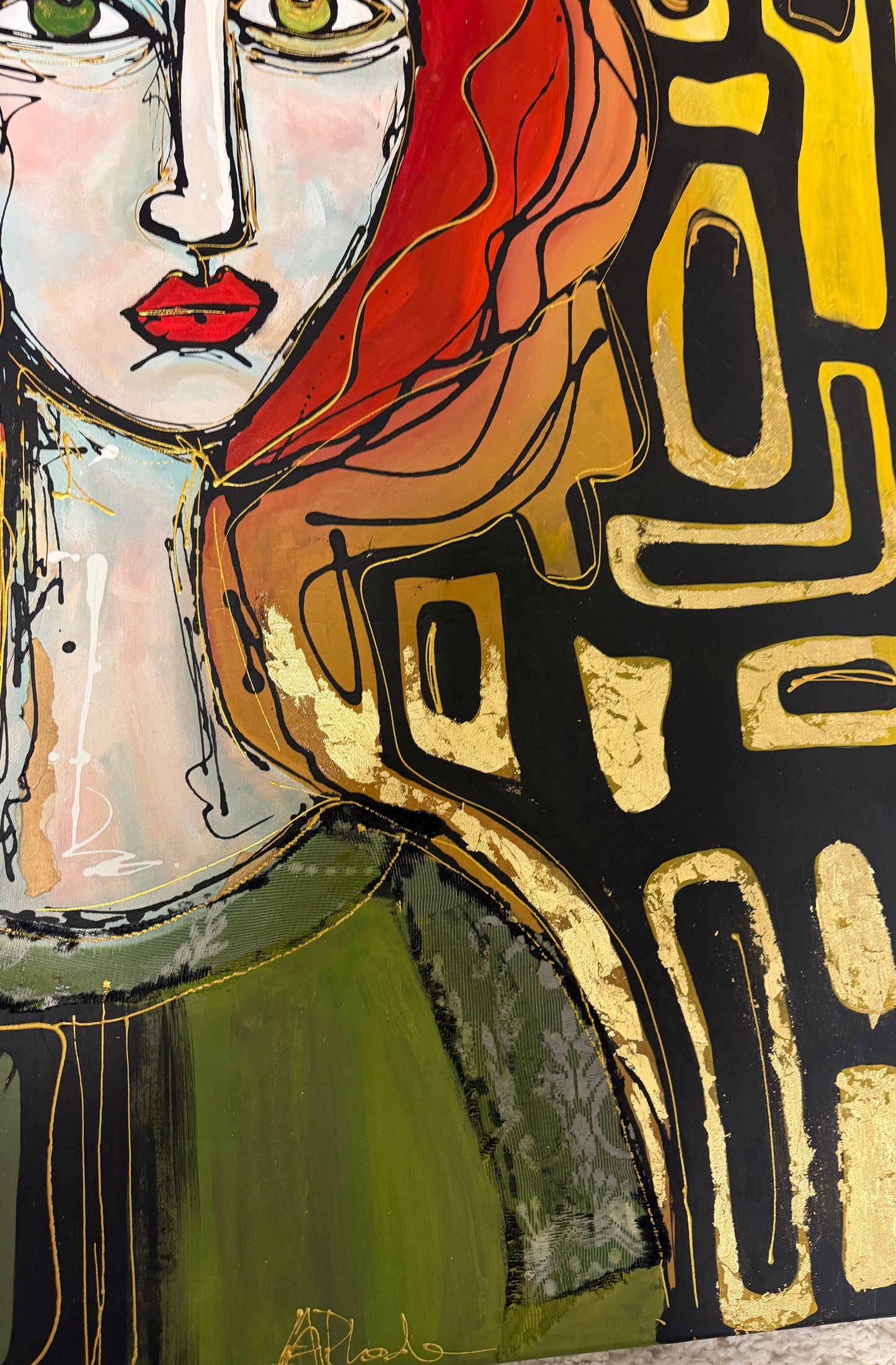 Original, signed painting-36x48” painted edge canvas: Abstract portrait with mixed media