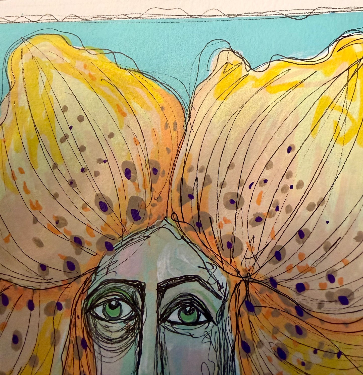 8x10” Original, signed painting on heavyweight archival paper. Abstract portrait-acrylic & ink, unframed.