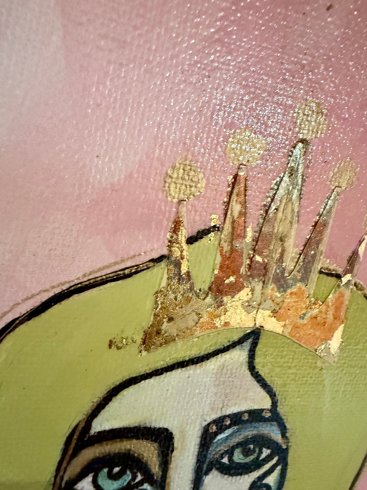 Original, signed mini /slender painting on canvas  Abstract portrait w/mixed media 4x12”