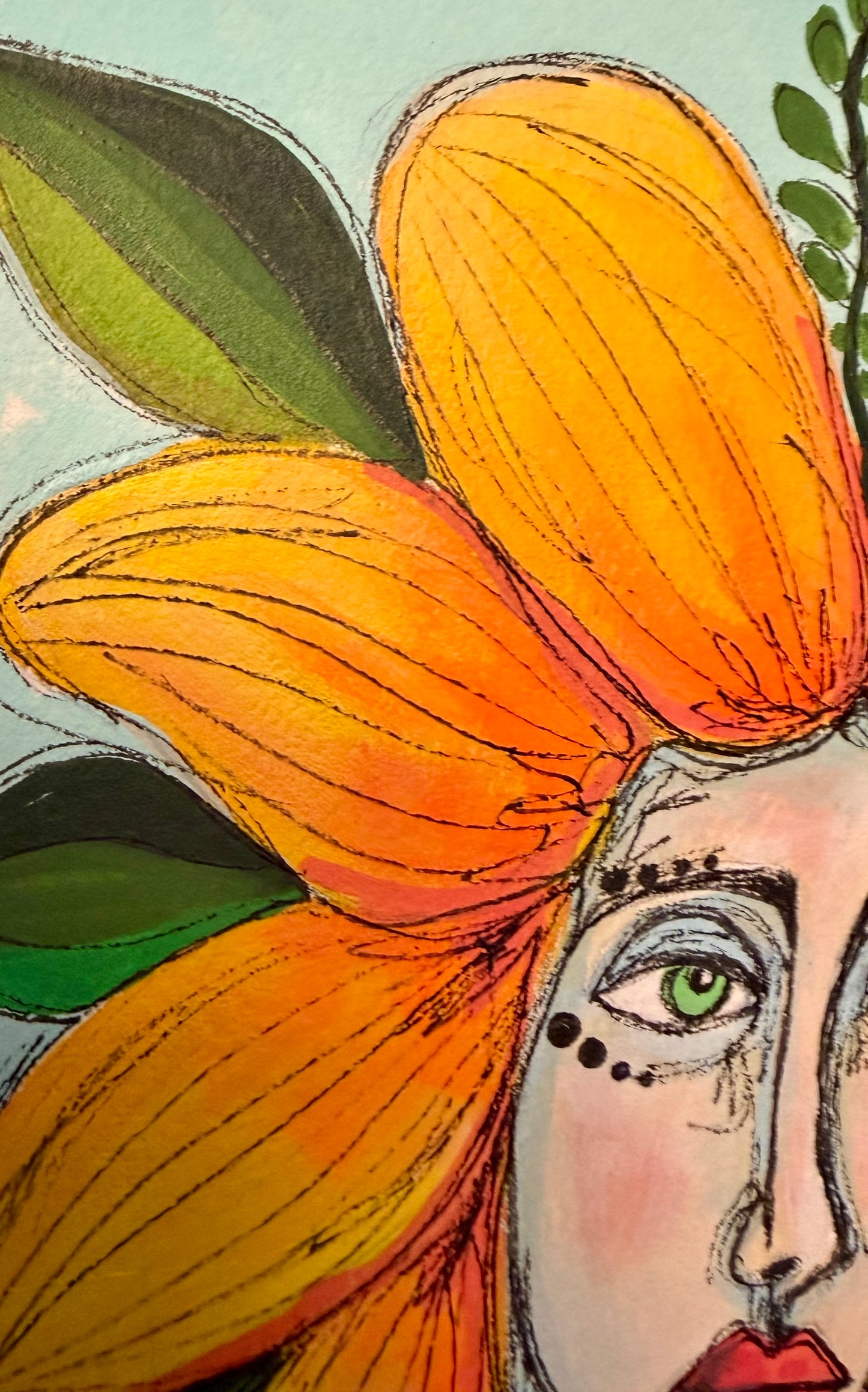 9x12”Original, signed painting on heavyweight archival paper. Abstract portrait-acrylic & ink, unframed.
