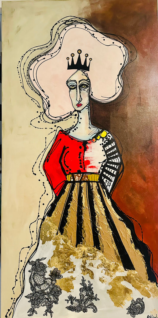 Original, signed painting-24x48”- gallery edge canvas: Abstract portrait w/ mixed media.