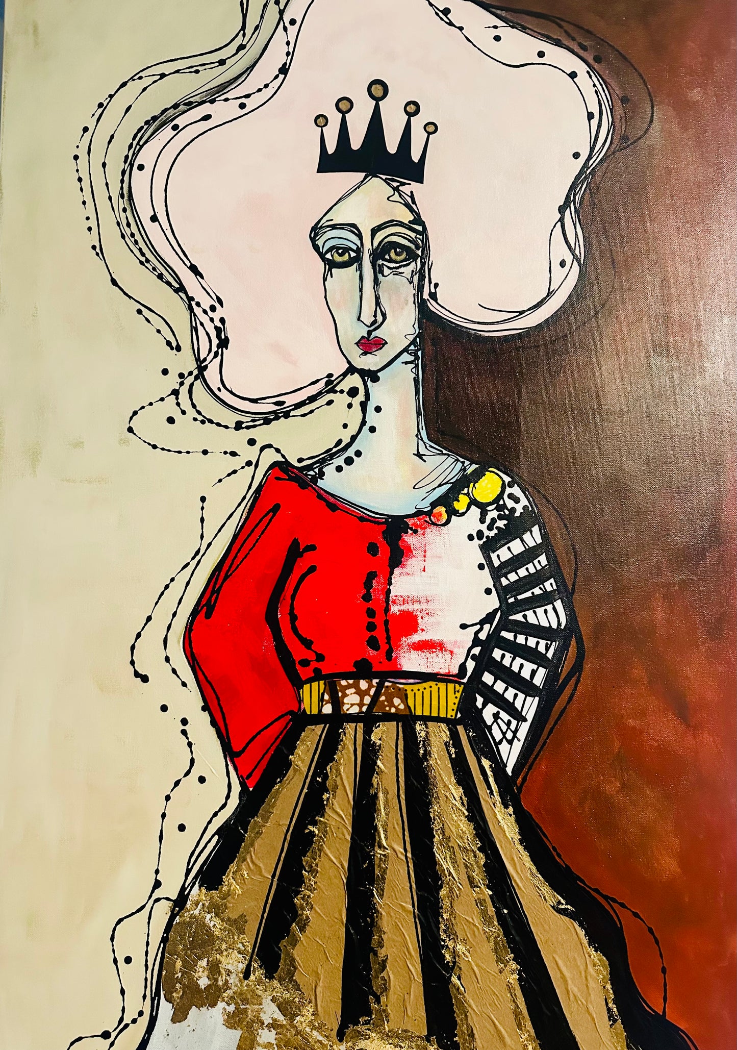 Original, signed painting-24x48”- gallery edge canvas: Abstract portrait w/ mixed media.