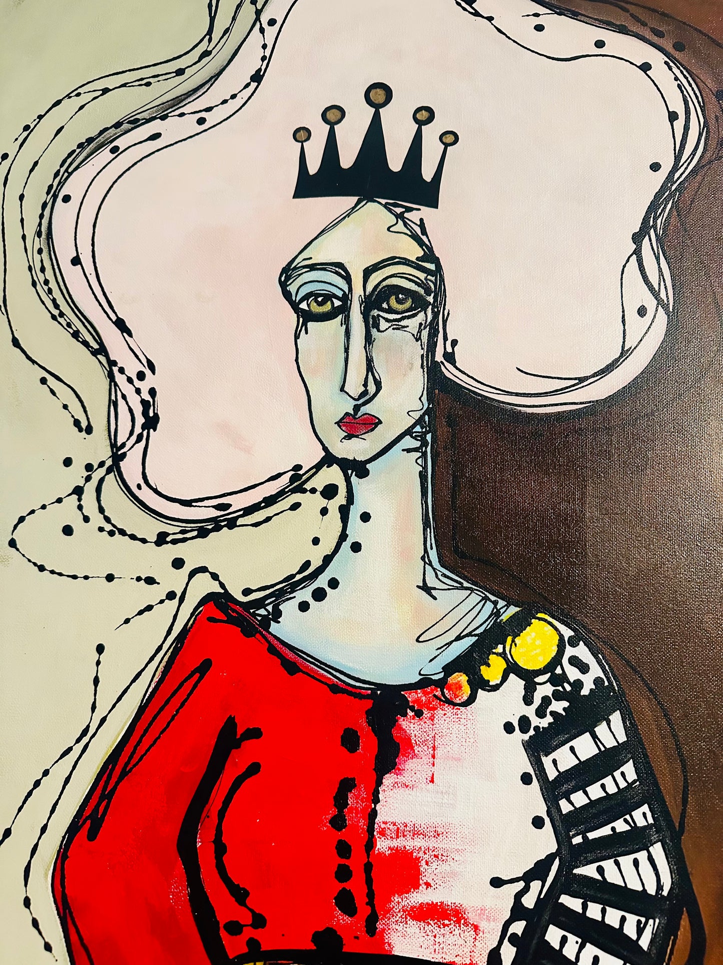Original, signed painting-24x48”- gallery edge canvas: Abstract portrait w/ mixed media.