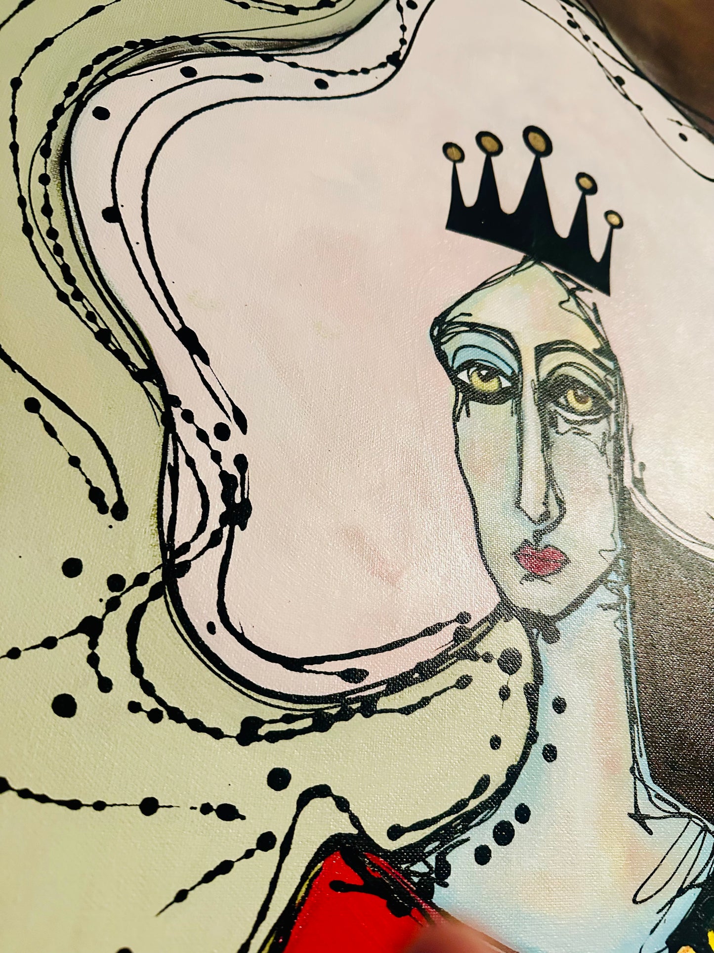 Original, signed painting-24x48”- gallery edge canvas: Abstract portrait w/ mixed media.
