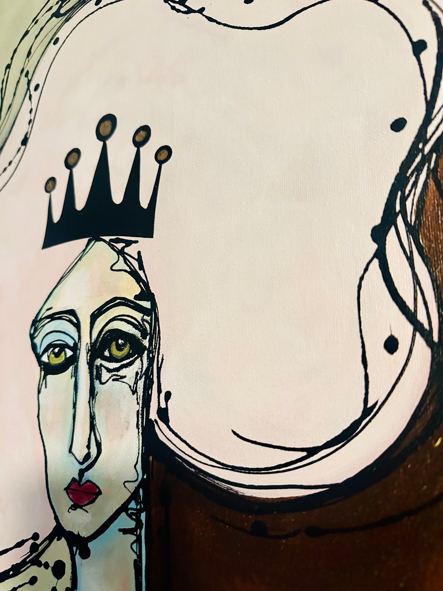 Original, signed painting-24x48”- gallery edge canvas: Abstract portrait w/ mixed media.