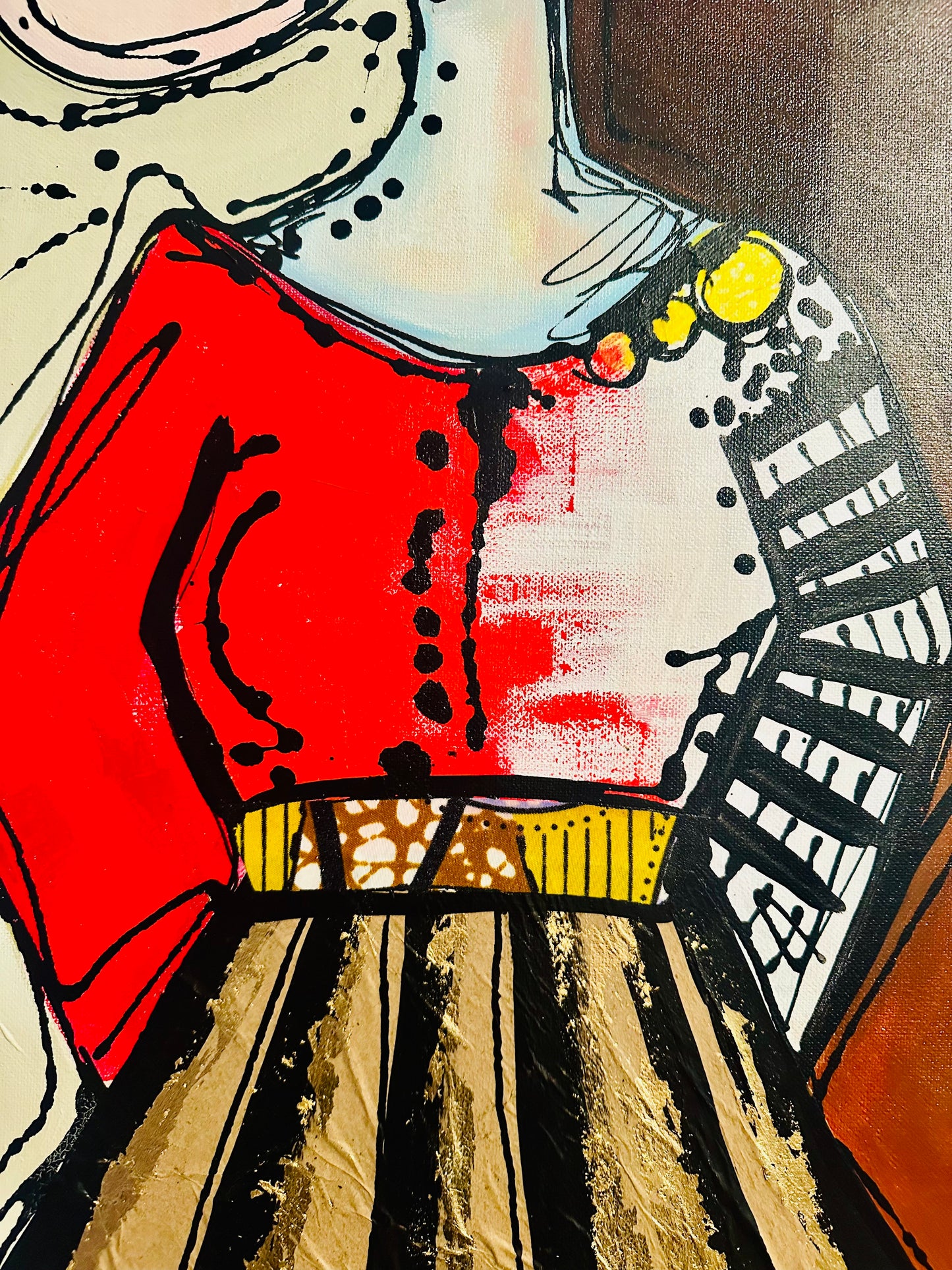 Original, signed painting-24x48”- gallery edge canvas: Abstract portrait w/ mixed media.