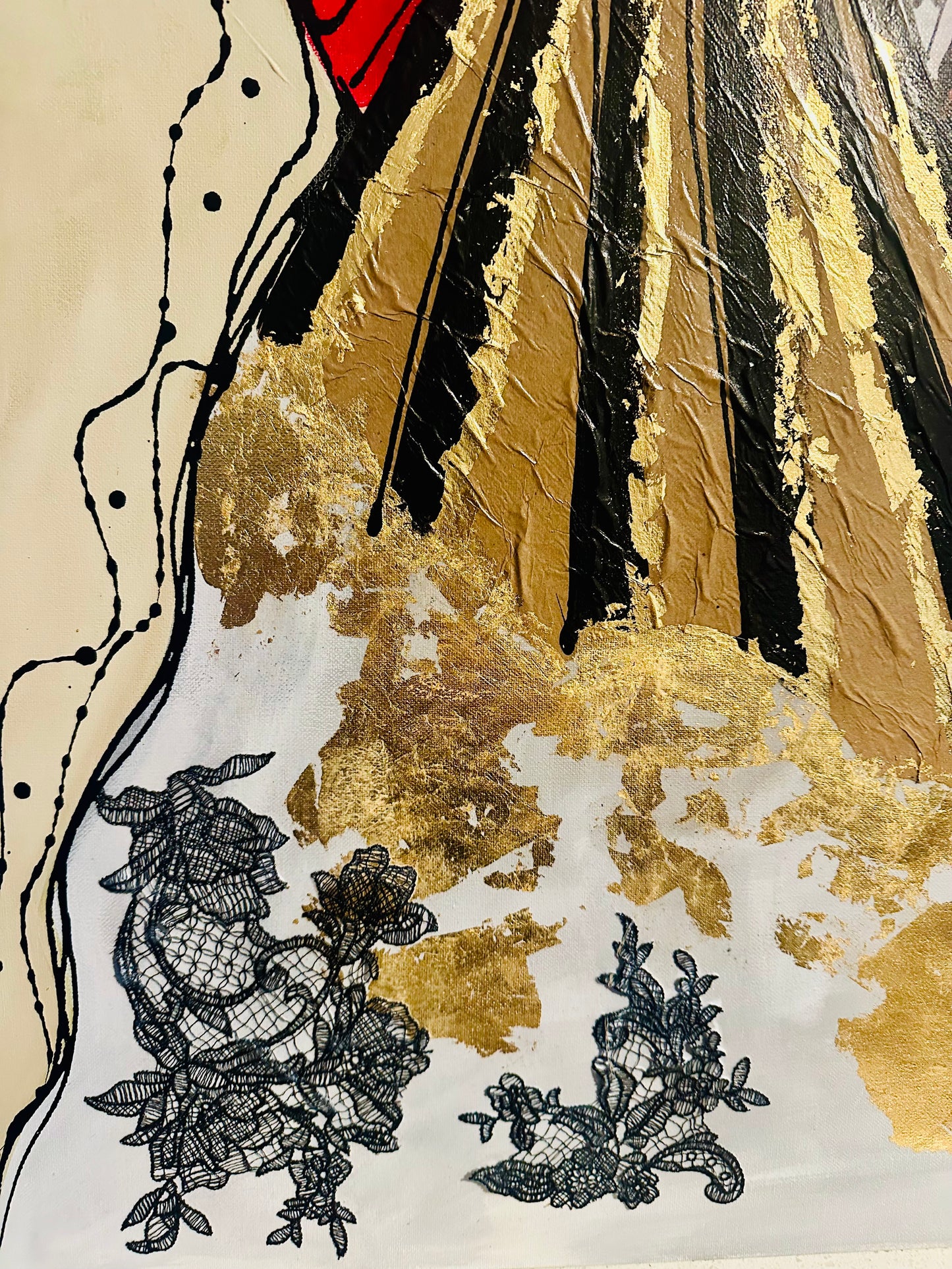 Original, signed painting-24x48”- gallery edge canvas: Abstract portrait w/ mixed media.