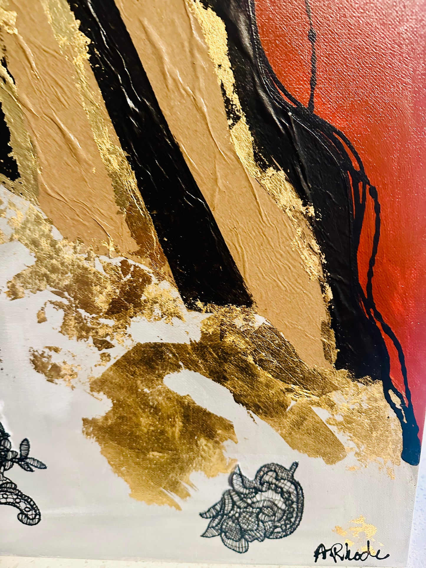 Original, signed painting-24x48”- gallery edge canvas: Abstract portrait w/ mixed media.