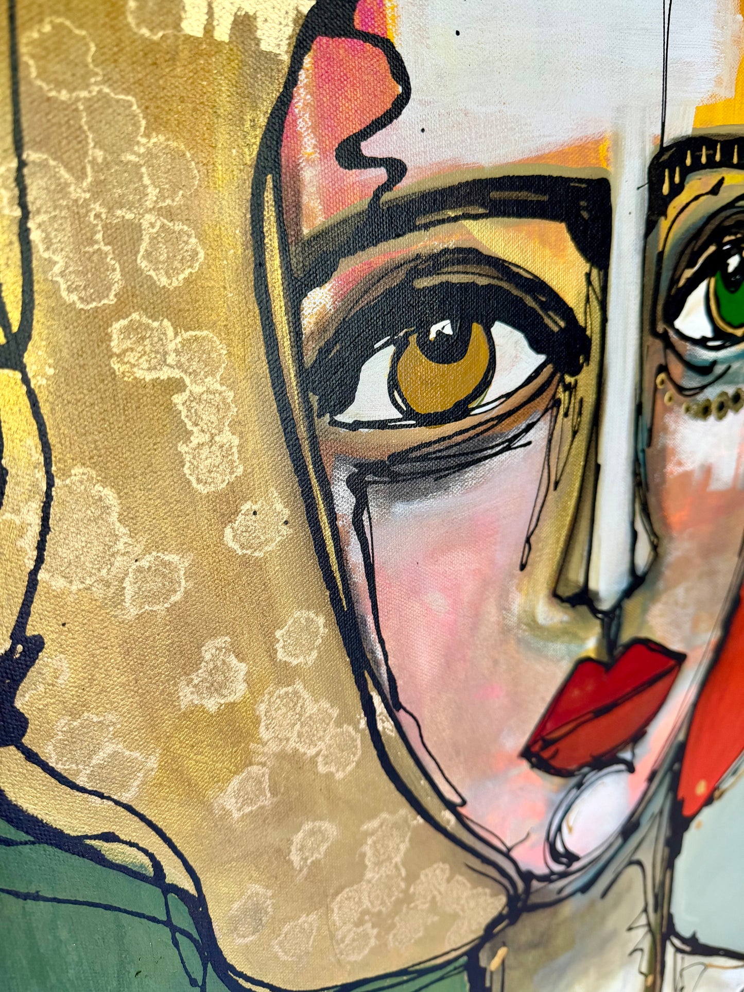 48x48” Original signed painting-wide gallery edge canvas Abstract portrait, acrylic w/mixed media