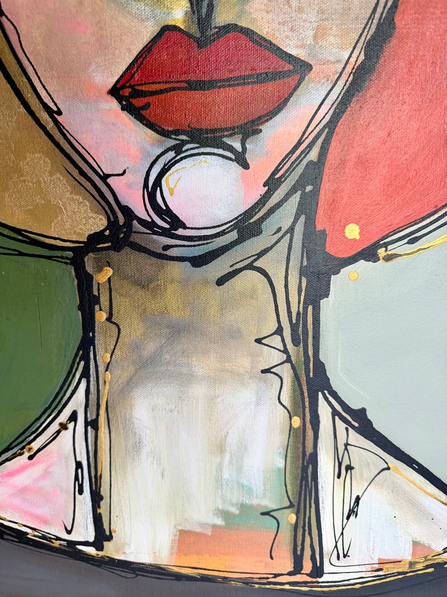 48x48” Original signed painting-wide gallery edge canvas Abstract portrait, acrylic w/mixed media