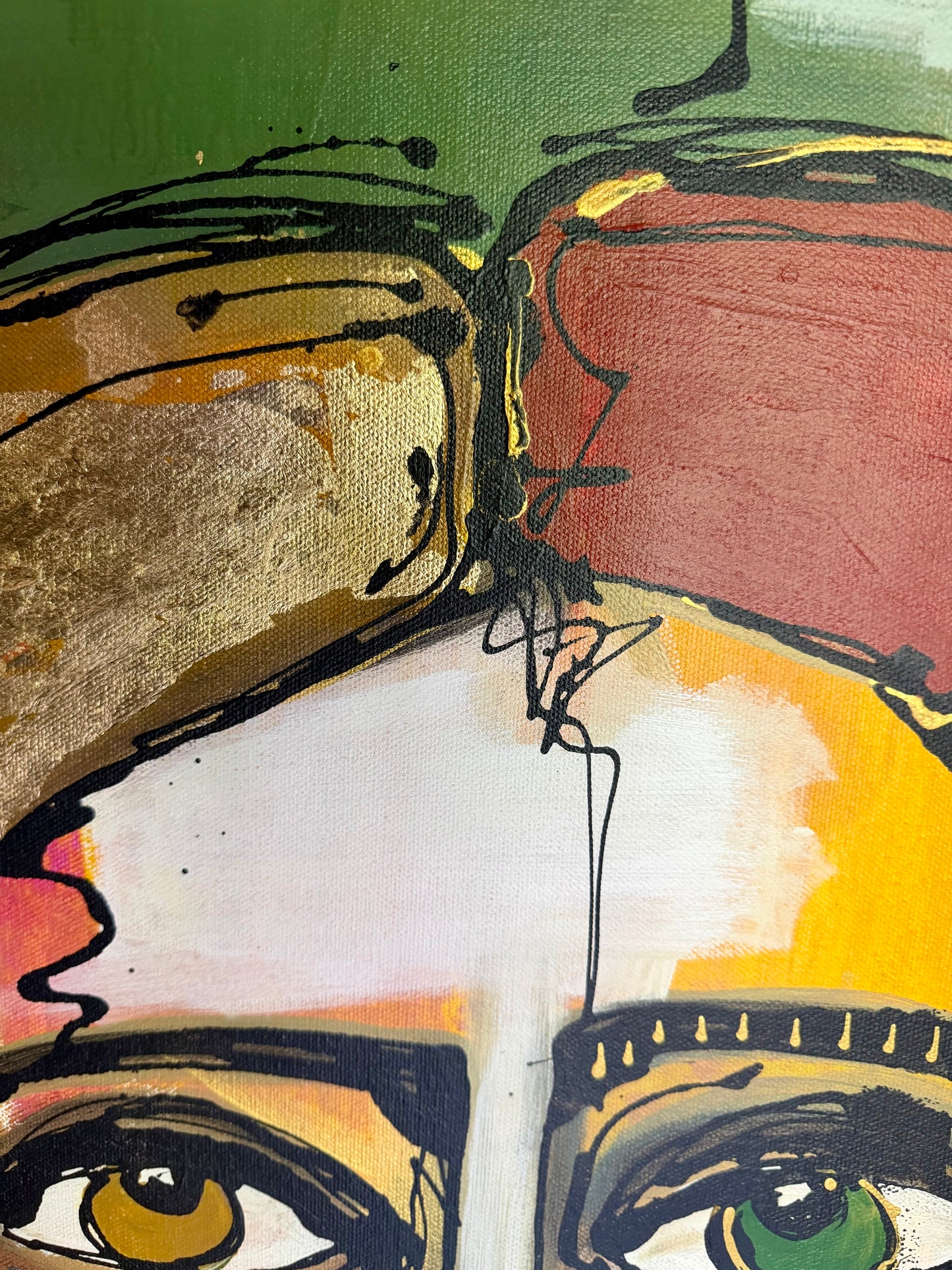 48x48” Original signed painting-wide gallery edge canvas Abstract portrait, acrylic w/mixed media
