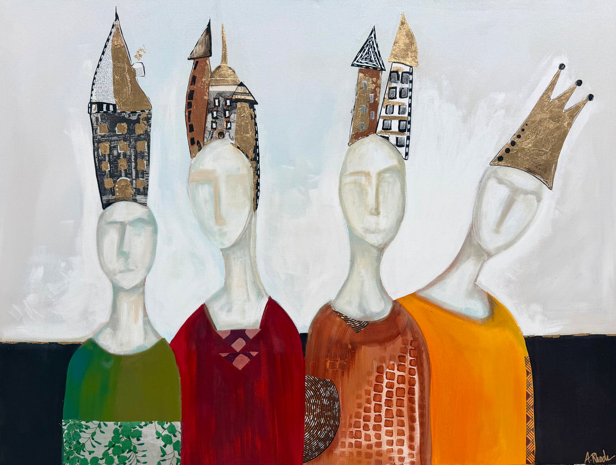 "Dispositions" Large, Original, signed painting-36x48” wide edge gallery canvas: Abstract portraits with mixed media