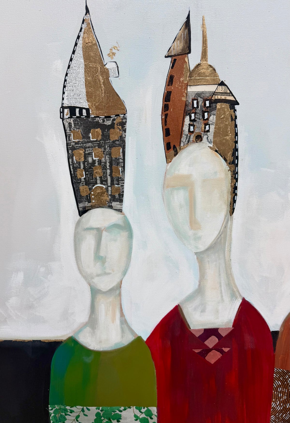 "Dispositions" Large, Original, signed painting-36x48” wide edge gallery canvas: Abstract portraits with mixed media