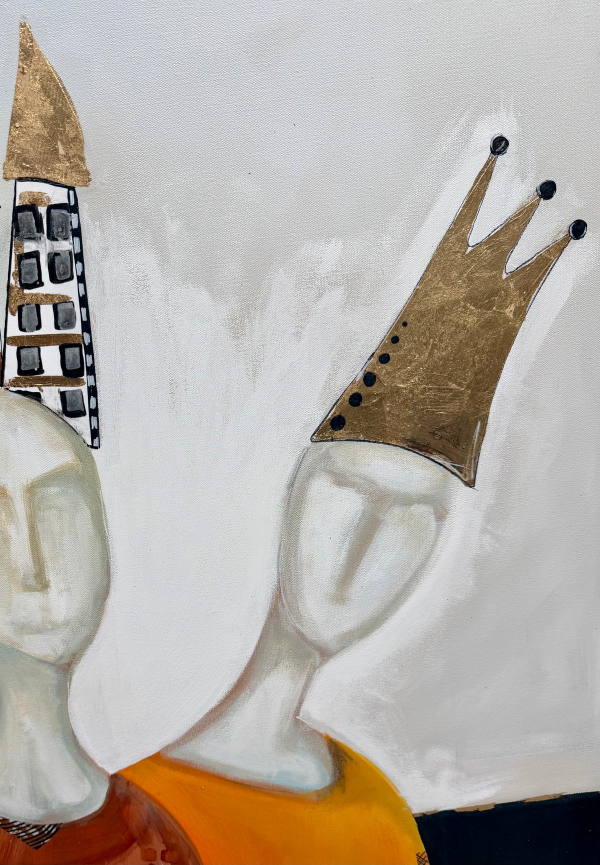 "Dispositions" Large, Original, signed painting-36x48” wide edge gallery canvas: Abstract portraits with mixed media