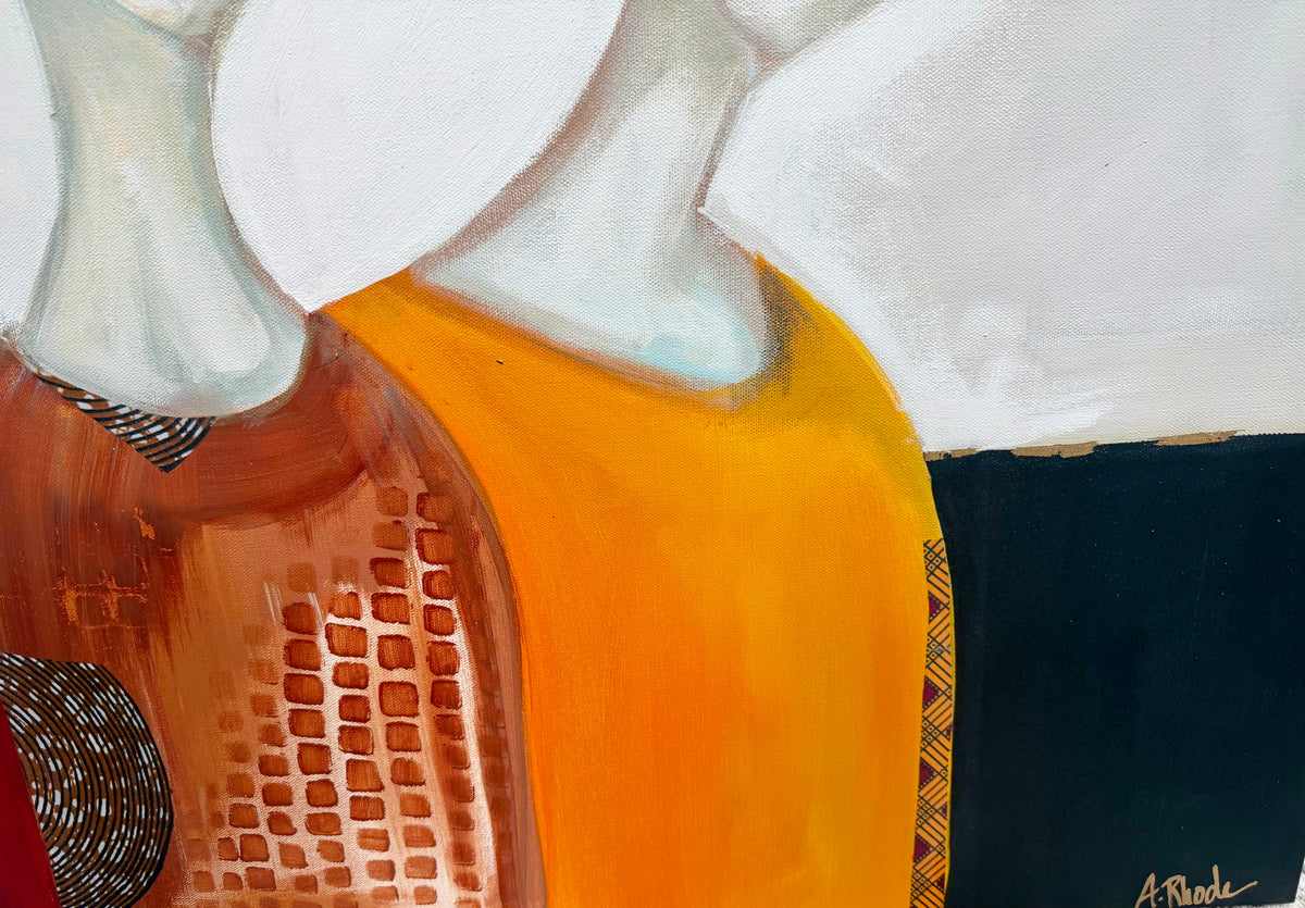"Dispositions" Large, Original, signed painting-36x48” wide edge gallery canvas: Abstract portraits with mixed media