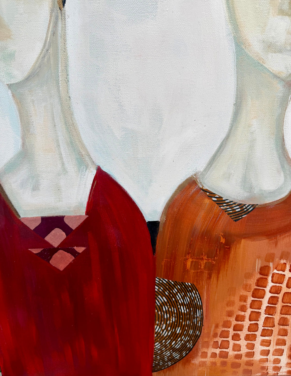 "Dispositions" Large, Original, signed painting-36x48” wide edge gallery canvas: Abstract portraits with mixed media