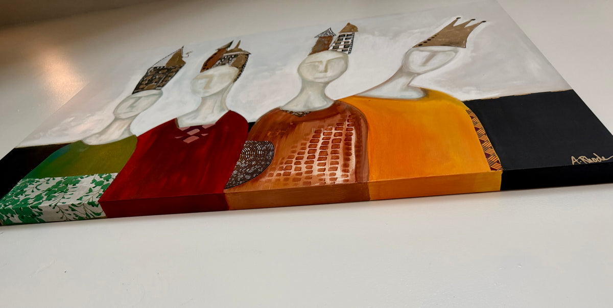 "Dispositions" Large, Original, signed painting-36x48” wide edge gallery canvas: Abstract portraits with mixed media